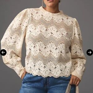 DOLAN LEFT COAST 
Mock-Neck Lace Blouse - White